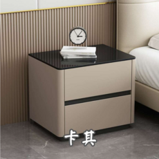 現代簡約床頭櫃, 卡其【實木:heavy_plus_sign:皮革:heavy_plus_sign:強化玻璃】, 1件