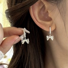 루비앤 실버 925귀걸이 미니 리본 원터치 심플 데일리 귀걸이