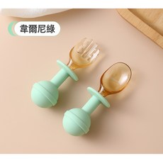 巴比象寶寶勺子嬰兒吃飯訓練叉勺自主進食輔食勺兒童輔食餵養餐具, 1個, 1個, 硅膠糖果叉勺+綠色