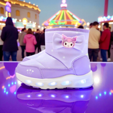 쿠로미 글리터 아동 부츠 여아 신발 방한화 키즈 어린이 기모 털 겨울 스키 패딩 퍼플