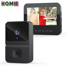 HOMIE 스마트현관인터폰 4.3인치 대형화면 고화질 야간 촬영 현관 무선초인종 스마트비주얼 초인종야간 촬영 아파트인터 1080p, T23-검은색