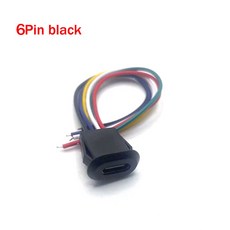 버클이 있는 USB C형 2/4/6핀 커넥터 소켓 고전류 고속 충전 소켓 포트 충전기 플러그, 1PCS, 6Pin black