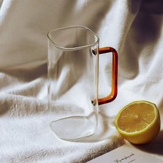 高硼硅玻璃涼水壺家用大容量夏天冰箱冷水壺方形玻璃扎壺冰鎮, 1個, 琥珀把方杯400ml:如圖, 1L