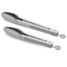 프리미엄 실리콘 조리용 집게 2개 세트 22.9cm(9인치) 및 30.5cm(12인치) BPA 프리 논스틱 스테인리스 스틸 BBQ 그릴 잠금 음식 집게 미니 그레이_1654, 회색_165471