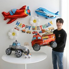 이벤트홀릭 3D 자동차 중장비 풍선 생일파티용품세트, 1개, 01.경찰차 소방차