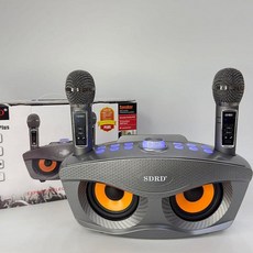 SDRD 貓頭鷹藍牙音箱 無線麥克風 K歌一體機 家庭KTV音響, 槍色, SD-306PLUS