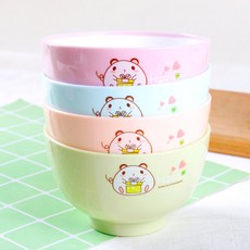 兒童碗防摔寶寶喫飯碗卡通可愛喫麵碗清新可愛米飯碗湯碗塑料無毒, 小號4個裝, 1個