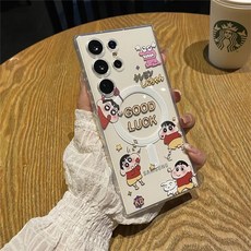 갤럭시 S24 울트라 짱구 맥세이프 캐릭터 핸드폰 플러스 케이스 투명, 1개, 베이지, 캔버스