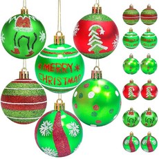 크리스마스 트리 전구 장식품 12개 6.1cm(2.4인치) 레드 및 그린 볼 장식 비산 방지 플라스틱 벌크 세트 310917, 크리스마스 트리 전구 장식품 12개, 6.1cm(2.4