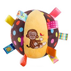 雪倫小舖 嬰兒玩具益智鈴鐺球 彩色標籤練習抓握布球 柔軟舒適 刺激視覺聽覺發展, 猴子, 1個