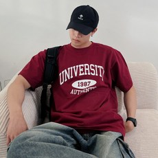 [XS-3XL] 유니버시티 레터링 오버핏 반팔 티셔츠 남녀공용 12color BUR