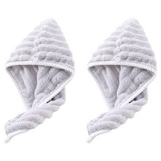 더자카 초강력 흡수 헤어 터번 타월 60 x 25 cm, 그레이, 2개