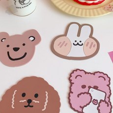 컵받침 보호 미끄럼 테이블 방지 실리콘 홈카페 캐릭터 디자인 동물 귀여운, 1개, 뽀글이강아지