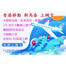 【君媛小舖】CMLink 香港移動 新加坡、馬來西亞、泰國 新馬泰三地共用 總量型 上網卡 吃到飽, 新馬泰3天總共1GB-不斷網
