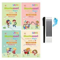 표준 4 권 스페인어 서예 노트의 마법 쓰기 카피 북 몬테소리 재사용 가능 교육 서예 연습, 04 Spanish Set