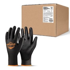 OKIAAS 남성용 초박형 경량 작업용 장갑 그립 포함 12쌍 블랙 미디엄 160052, Large, Black (60 Pairs)