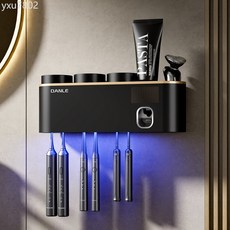 牙刷消毒器紫外線智能殺菌免打孔壁掛式電動洗漱口牙刷杯子置物架, 智能牙刷架（黑金）-飛利浦燈珠