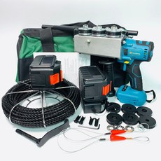 21V 全自動彎道拉線鋼絲引線機, 1個, 城邦 鋰電穿線機兩顆電池6.0AH線充