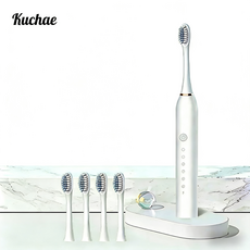 Kuchae 충전식 음파 스마트 전동칫솔+ 칫솔모4개, 흰색, 1개