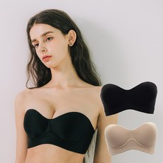 베이직스킨 흘러내림 없는 일체형 볼륨업 오프숄더 끈없는 브라 BSE-Y204