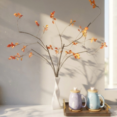 BRM 바로문 집들이선물 인테리어조화 데스크 테리어 트위스트 도자기 화병 소품 세트 거실 오브제, 화이트-레드