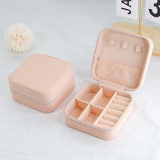 簡約首飾盒 戒指盒 耳環收納 項鍊收納 旅行珠寶盒, 粉色, 1個