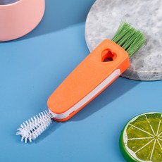 DFMEI 三合一杯蓋清潔刷膠圈凹槽清潔刷子奶瓶刷保溫杯蓋縫隙清洗刷, 橙色:如圖, 1個