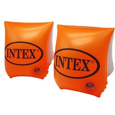 INTEX亮橙手臂圈 兒童充氣手臂圈 漂浮圈 3-6歲適用 學游泳安全輔助, 1個, 豪華型螢光手臂浮圈, 橘紅色