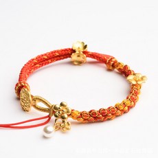 手工編織桃花結手繩，紮基拉姆唐卡佛牌硃砂蜜蠟手鏈繩，本命紅繩女, 紅色桃花結手繩（有預留線）, 1個