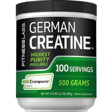 Fitness Labs 독일 크레아틴 모노하이드레이트 파우더 | 500g | Creapure 피트니스 보충제 | 남성 및 여성용 | 무향 | 100회 분량, 분말, 1개