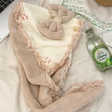 蝴蝶結刺繡櫻花速乾吸水浴帽 柔軟舒適包頭巾, 【櫻花蕾絲幹發帽】粉色,默認項, 1個