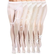 Ramede 6쌍 여성용 망사 허벅지 높이 스타킹 허리 타이츠 리본 패턴 레깅스 팬티 할로윈 블랙. 스몰-미디엄