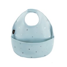 Sunkie寶寶圍兜，立體大口袋，柔軟舒適易清潔，多款可愛圖案可選，可調節頸圍, 小島星球(淺藍), 1個, 1個裝