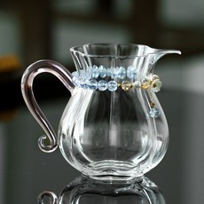 玻璃公道杯 耐高溫透明茶海 分茶器 茶具 簡約設計, 1個, 百財公杯-粉把（送手鏈）