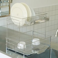 아일럽 304 올스텐 2단 물빠짐 식기 건조대, 1개, 실버