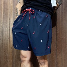 NAUTICA 男款 衝浪褲 短褲 深藍色 滿版帆船LOGO