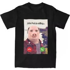 John Pork는 응답 전화 전화 티셔츠를 부르고 있습니다. 유머 재미 있은 돼지 그래픽 티 streetwear, 05 XS（old）, 02 black-92527