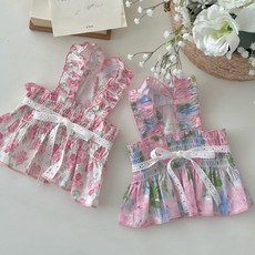 玫瑰花園抓皺洋裝 寵物服飾 狗狗洋裝 1-2, 藍色,XL, 1個