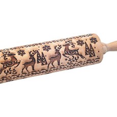 양각 롤링 핀 3D 패턴 디자인 홈메이드 쿠키 베이킹 휴일 축제 가족 어머니 친구들 메리 크리스마스, 14 in（35cm）-Beech, Elk Deer