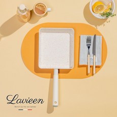 Lavieen 法式優雅天然陶瓷不沾韓式玉子燒煎蛋鍋 雲石白 18x21cm 韓國製造 適用多種爐具與洗碗機清潔, 1個