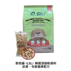 歐栢麗 OBLI 噢!比利 韓國頂級鮮雞肉軟式愛犬飼料 老犬飼料 成犬飼料, 1個, 毛髮、皮膚健康配方(綠色),900G(1包), 100g, 雞肉
