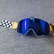 바이크 고글 오토바이 스포츠 스쿠터 오픈페이스 헬멧 호환 검정테 화이트엣지 변색 실버, 1개, 화이트 블루 체커보드 투명 포함