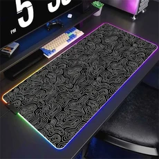 LED 데스크 매트 흑백 라인 RGB 컴퓨터 마우스 패드 게이머 캐비닛 발광 추상 키보드 게임, 04 RGB 600x300x3mm, 03 HL1806