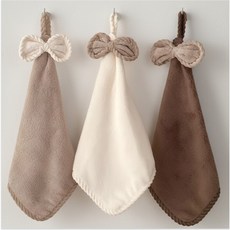 PDG 극세사 리본 주방타올 고리수건, 1세트, 아이보리+베이지+초코