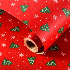 크리스마스 크라프트 롤 포장지 10m, 1개, 레드 트리