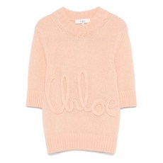 끌로에 로고 자수 엘보 소매 탑