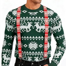 [ 947273 ] GUCHOL 남성 및 여성용 멜빵 조절 가능한 탄성 2.5cm(1인치) 너비의 가죽 헤비 팬츠 튼튼한 메탈 클립 서스펜더 코스튬 레드 카리부