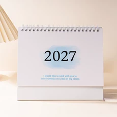 2027년 새 책상 달력 3가지 사이즈(소형 중형 대형) 영어 달력 책 연간 할 일 목록 월간 일일 플래너 시간, 1개, 12 M-Blue