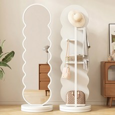 뷔이위이 전신거울 행거 옷걸이 회전 스탠드 거울 웨이브형 1660mm, 화이트