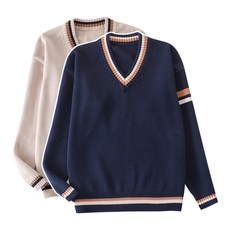 (대여) 남녀공용 두줄라인 브이넥 니트 스웨터 2컬러